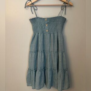 Altar'd State Sage Green Smocked Summer Dress Size L Buttons Adjustable Straps